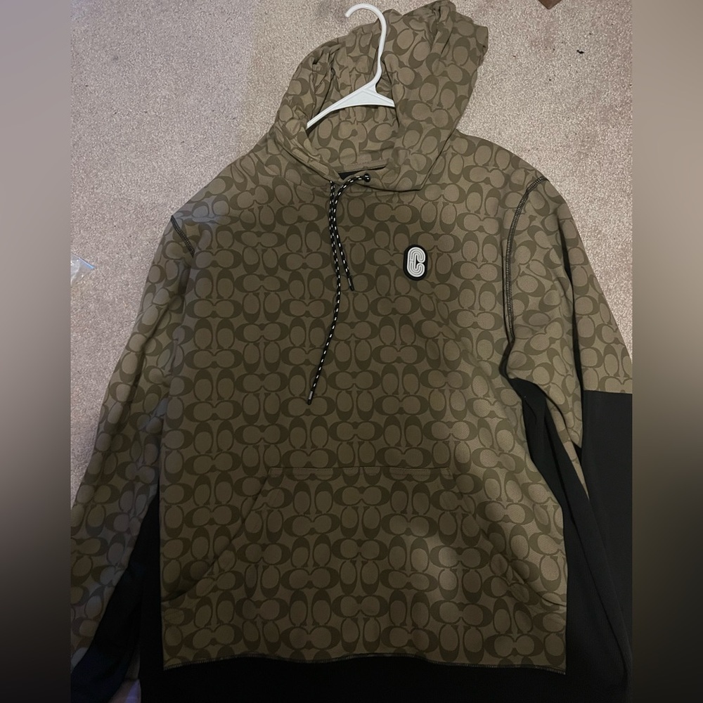 Men’s Coach track suit, signature C’s Khaki color. Size 2X. Shirt is a hoodie.